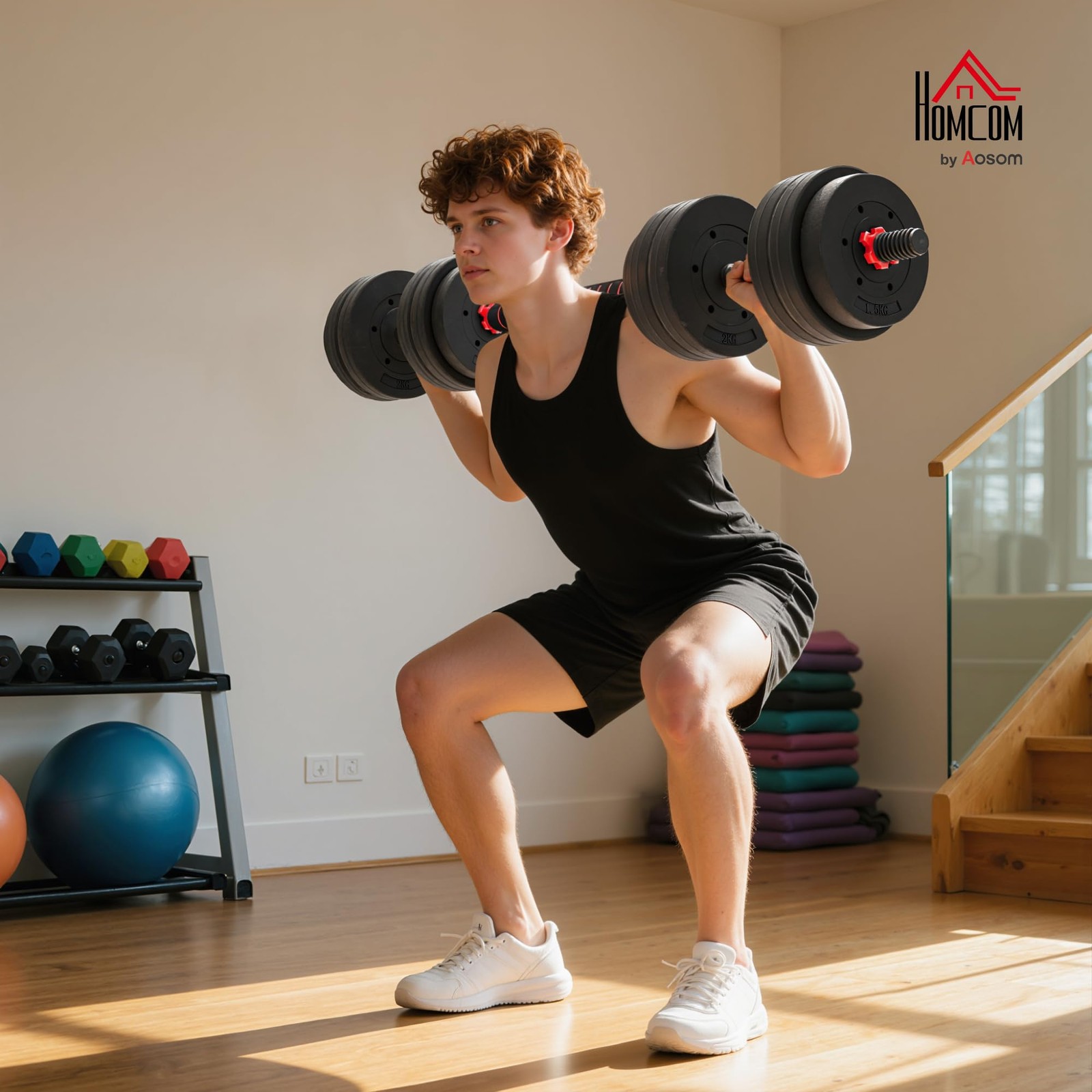 HOMCOM 20/25/30kg Set Manubri 2 in 1 da Totali con Dischi Pesi e Connettore Set foto 2