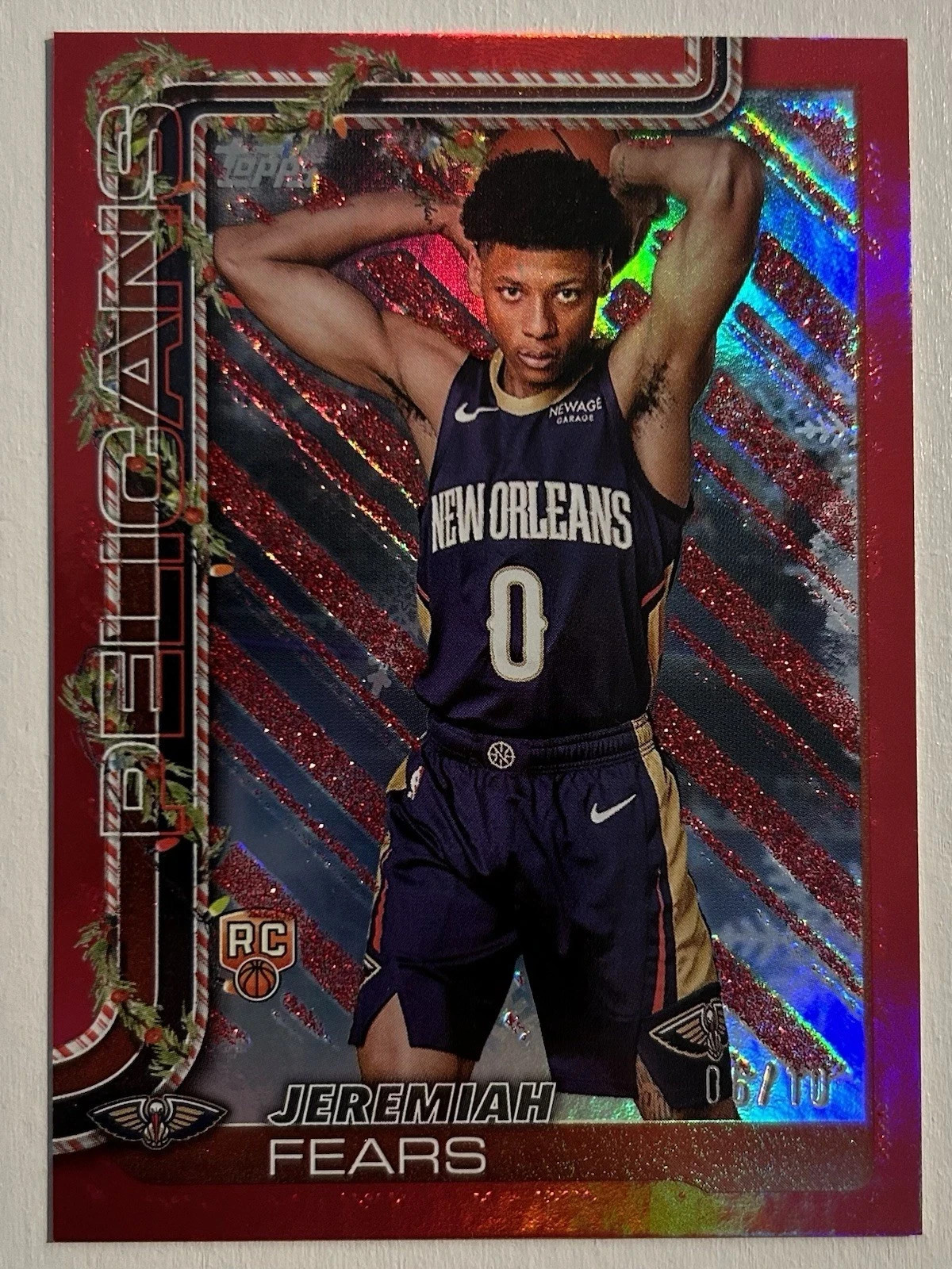 2025-26 TOPPS HOLIDAY #H167 JEREMIAH FEARS RC RED GLITTER FOIL /10 SSP!