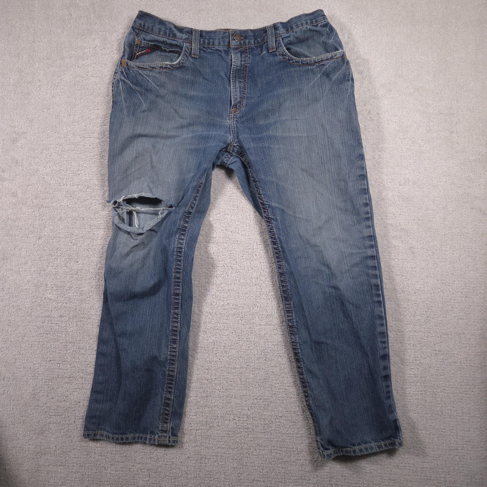 S 38x30 Blue Relaxed Straight Denim Ripped Knee Workwear