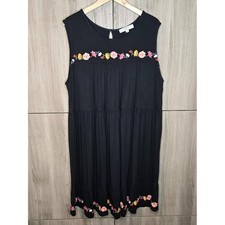 NWT Loft Sleeveless Tiered Dress Womens Black Embroidered Flower Boho Summer 20