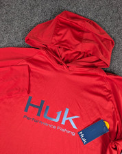 Huk Pursuit Hoodie Mens XL Red Fishing Performance UPF 50+ Sun Shirt NWT