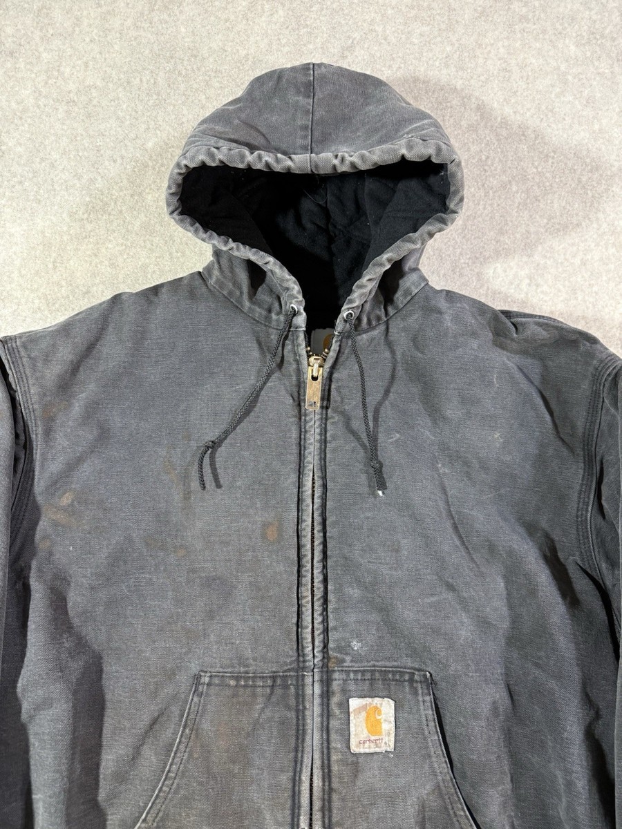 Vintage Carhartt J140 BLK Black Hooded Active Jacket Size 2XL