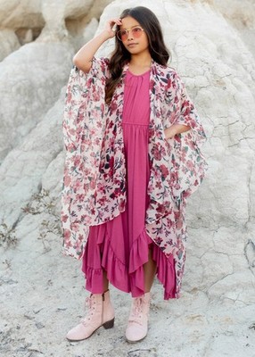Joyfolie Avalon Duster in Fall Floral Girls Large Long Sleeve Top Jacket