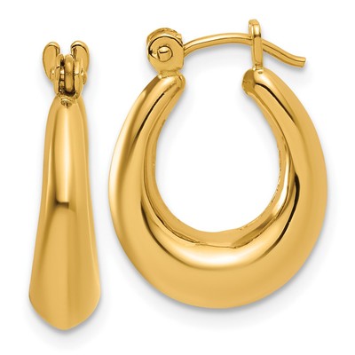 Real 14K Yellow Gold Polished Oval Hollow Hoop Earrings; Women & Men