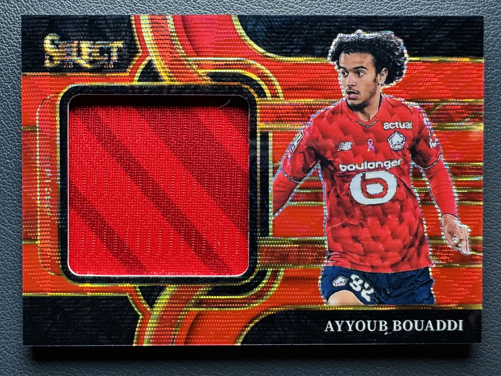 2025-26 Panini Select Ligue 1 Ayyoub Bouaddi RC Red Wave Prizm Jersey Patch