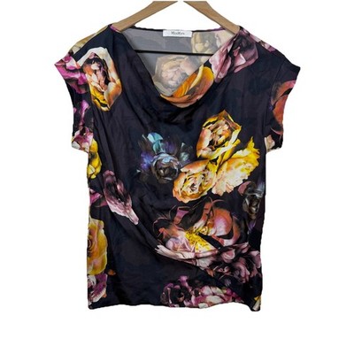 MaxMara Silk Blouse Floral Drape Neck Spring Womens Size M Office Quiet Luxury