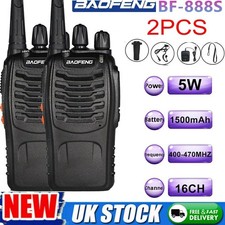 2 x Baofeng BF-888S Long Range Walkie Talkie UHF 16CH Two Way Radio+Headsets UK
