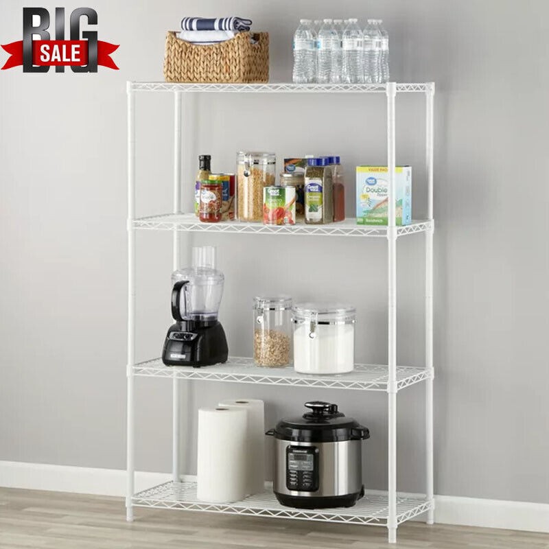 4-Tier Silver Metal Wire Storage Shelf for Kitchen Office Garage