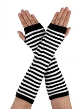 Women's Fingerless Gloves Printed Elbow Length Knitted One Size Black-white