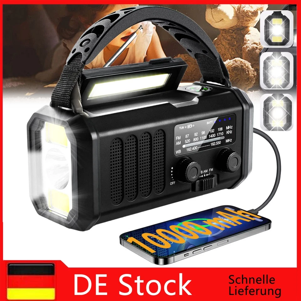 Handkurbel Notfallradio 10000mAh Solarradio AM/FM Radio SOS Alarm Scharz