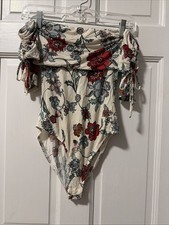 Forever 21 Women s Size Medium Floral Bodysuit Off The Shoulder With Ties