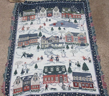 This item is a vintage woven tapestry holiday...