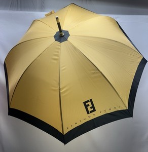 VINTAGE Fendi PARFUMS UMBRELLA BLACK and GOLD NYLON FULL SIZE