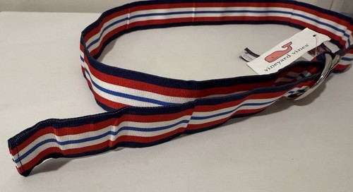 Cintura Vineyard Vines D-Ring Gosgrain Nastro Rosso Blu Rigato Grande Donna Nuova - Foto 4 di 6