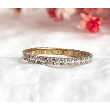 CZ Gemstone Lined Vermeil Sterling Silver 925 Stackable Vintage Ring - sz 6.25