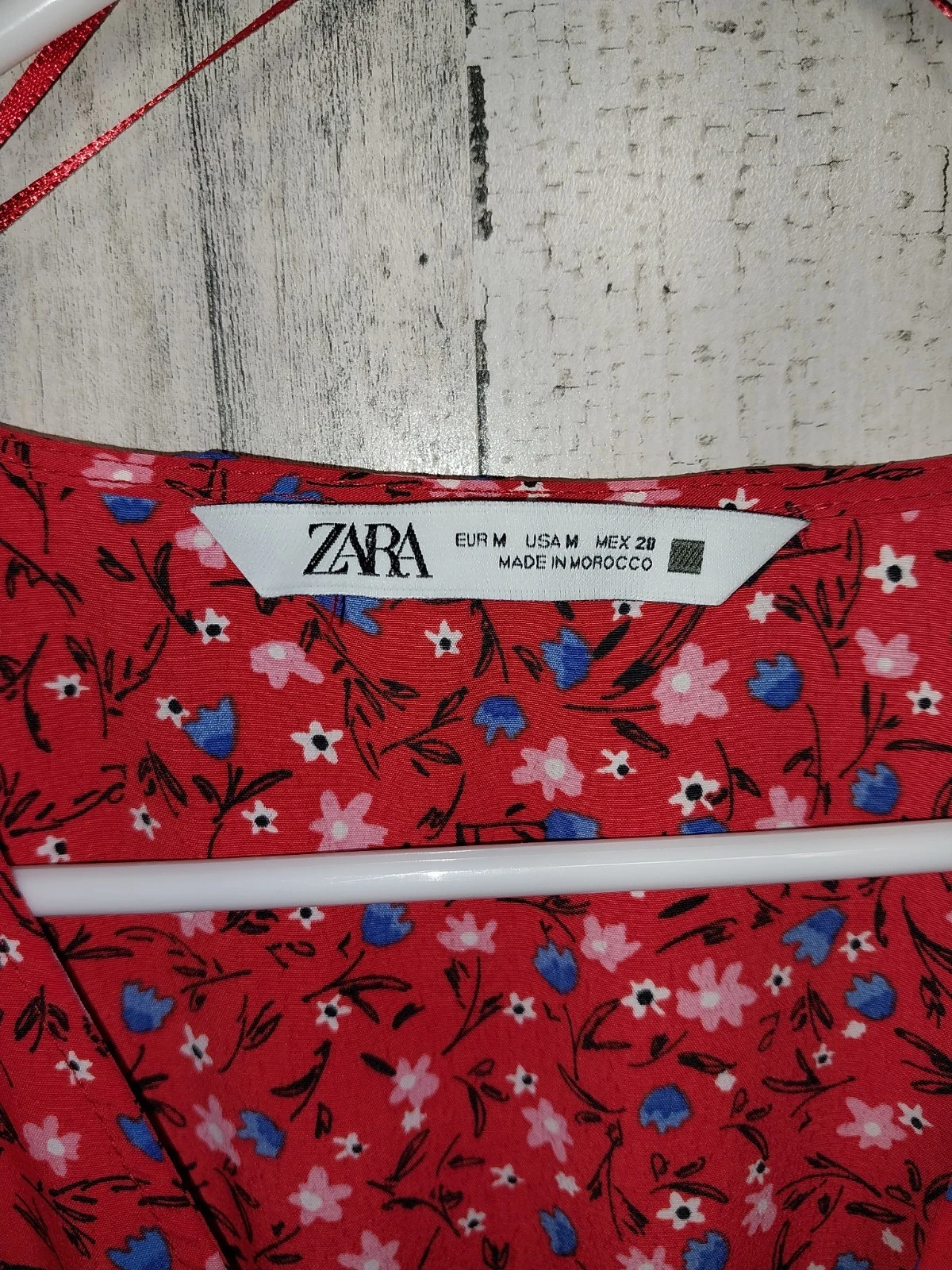 VALENTINO ZARA Vestito Donna Rosso Ditzy Stampa Floreale Scollo a V Maniche Lunghe Taglia Media