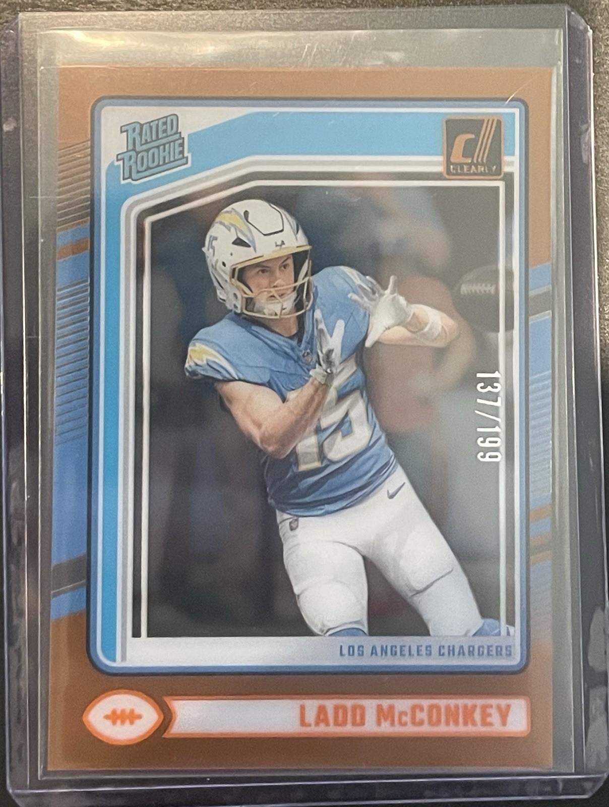 2024 Panini Clearly Donruss Rated Rookie Ladd McConkey #68 Orange /199 (RC)