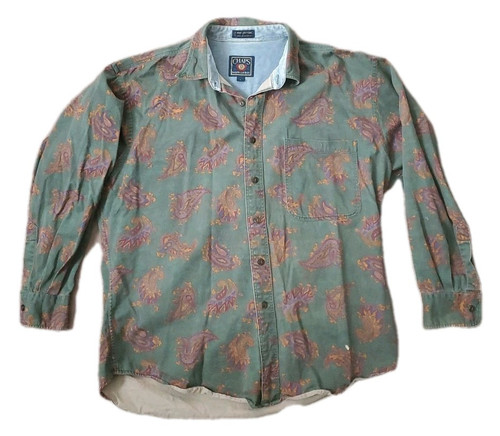 Chaps Ralph Lauren Button Shirt Men L Large Long Sleeve Paisley 100% Cotton
