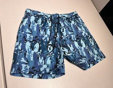 Psycho Bunny Shorts Men's Small Blue Bunny AOP Logo Board Swim Trunks Polyester
