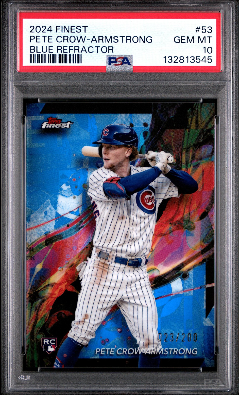 2024 TOPPS FINEST BLUE REFRACTOR #53 PETE CROW-ARMSTRONG ROOKIE RC 23/200 PSA 10