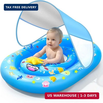 Baby Pool Float with Canopy UPF50+ Sun Protection, WJWJA Inflatable Kids Pool Fl