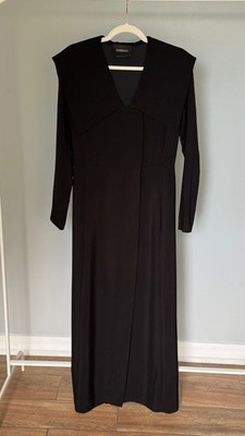 Massimo Dutti Limited Edition Black Long Sleeve Maxi Dress Wide Collar V-Neck S/