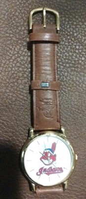 Chief Wahoo'' logo on a white dial with a gold-toned case