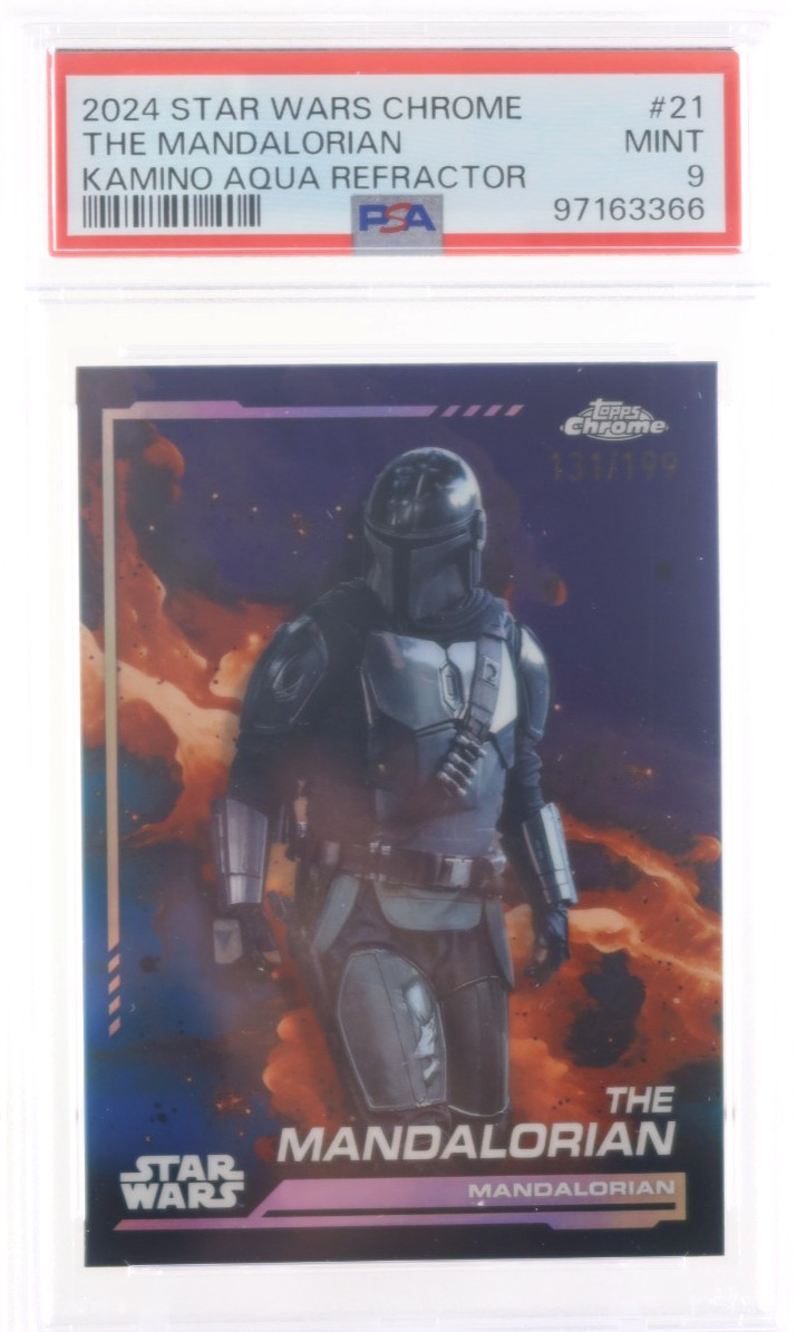 2024 TOPPS STAR WARS CHROME THE MANDALORIAN AQUA REFRACTOR /199 #21 PSA 9