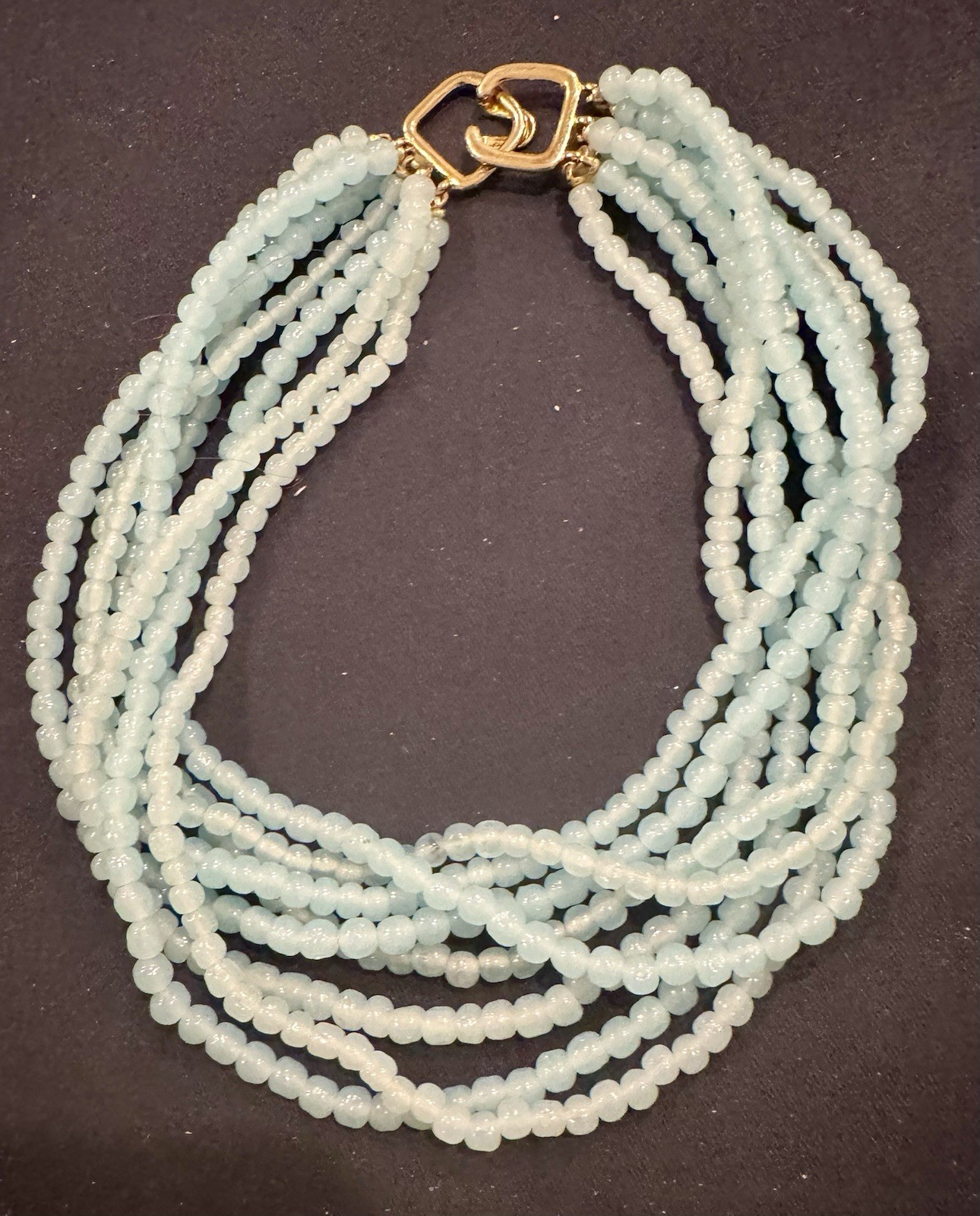 Kenneth Jay Lane Vtg Blue Glass Multi Strand Bead… - image 1