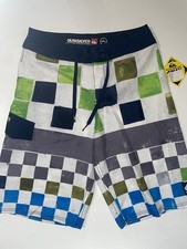 New Quiksilver Boys Youth Surf Shorts Boardshort 12/26 VTG DNA By White Checks