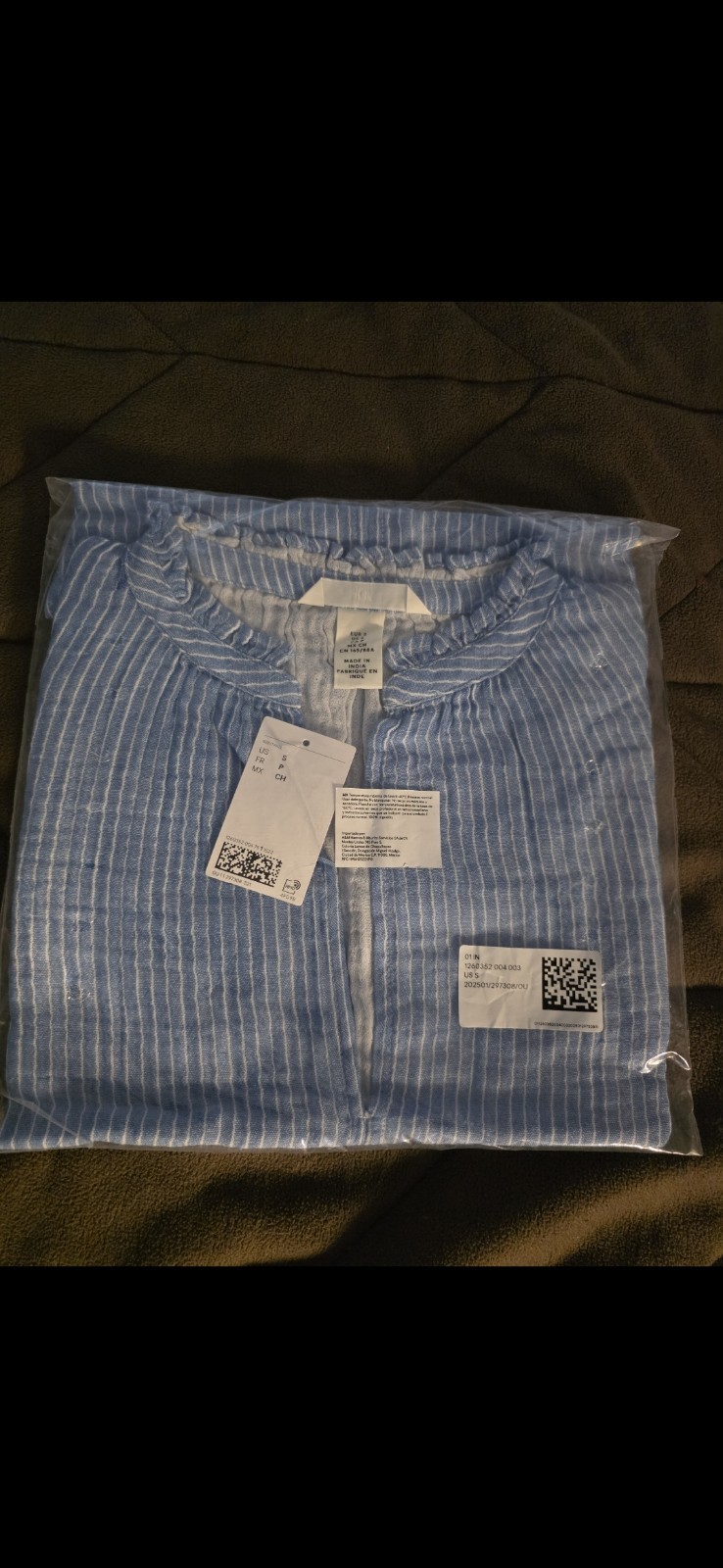 H & M SEALED! NWT! Cotton Muslin Blouse in Striped Blue. Sz Sm. R2S!! thumbnail 6
