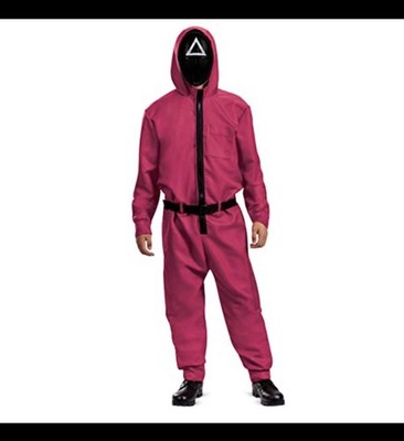 Unisex Hooded Squid games Pink Jumpsuit with Black Mask - Halloween Outfit