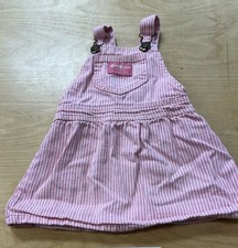 Vintage Late 80s OshKosh B'gosh Girls 18M Pink/White Striped Denim Overall Dress