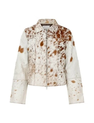 Damen Jacke Kuhfell Lederjacke Echtleder Cowhide Felljacke Streetwear Trend - Bild 1 von 3