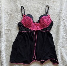 La Senza Black Pink Push Up Babydoll Lingerie Top Mesh Sheer Size Small