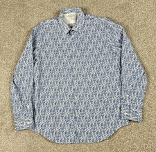 Calvin Klein Shirt Mens Large Blue Geometric Button Up Long Sleeve Slim Fit Cool