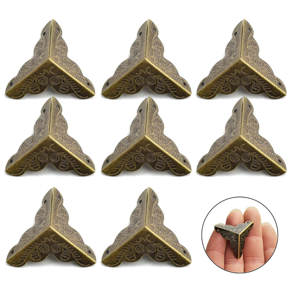8Pcs Antique Brass Metal Furniture Corner Protector Jewelry Box Desk Edge Guard