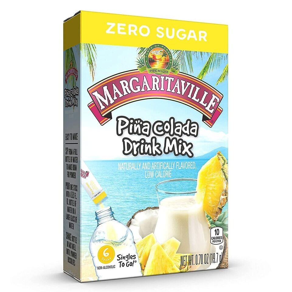 2 PACK"ZERO SUGAR" Margaritaville "PINA COLADA" Singles To Go Drink Mix