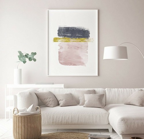 Watercolor Abstract Gold Brush Pink Minimalist Art Print. Great Modern DeCor - Bild 2 von 7