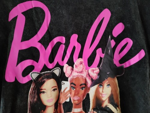 Pre owned Women Barbie Time to Get Spooky Halloween Black Acid Wash T Shirt Sz M - Picture 3 of 9