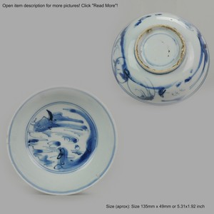 Antique Chinese Porcelain 16/17th c Wanli Ming Literati Bowl Landscape[:...