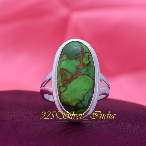 Green Copper Turquoise Gemstone 925 Sterling Silver Handmade Ring All Size - Picture 3 of 6
