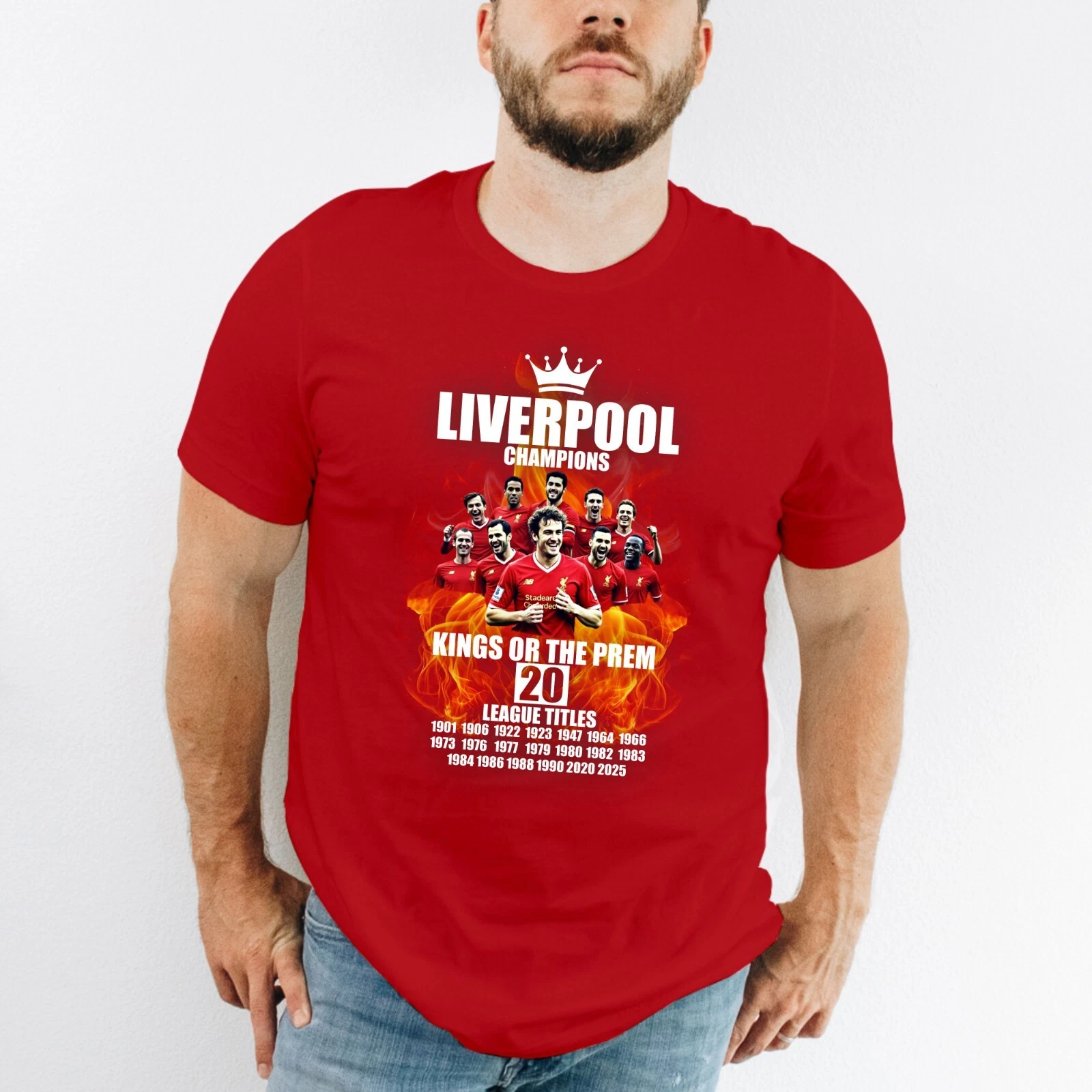 Liverpool Champions T Shirt Printed 20 Times League Winners Men Regular Fit Top