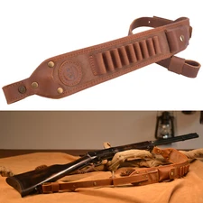 Leather Rifle Gun Sling Ammo Holder Straps Length Adjustable for .308 .45/70