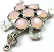 Swarovski Crystal Light Pink Opal Rhinestones Sea Turtle Pendant Finding 45x29mm