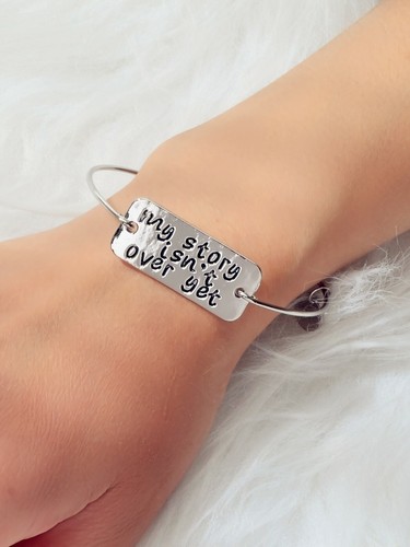Punk Minimalist Jewelry Gold Silver Letter Rectangle Tag Bracelet Bangle - Picture 10 of 16