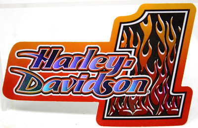 Harley Davidson Licensed Decal Biker Motorcycle Tank Sticker # 1 w/ Orange Flame