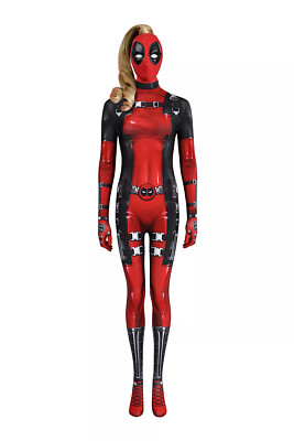 Lady Deadpool Cos Jumpsuit Mask Cosplay Deadpool 3 Suit Costume Halloween Women