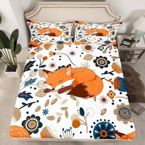Cute Fox Twin Sheet Set - Fade Resistant Cartoon Bedding for Boys’ Rooms - Picture 4 of 7