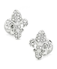 Fleur De Lis With Sparkling White Cubic Zirconia In 925 Real Silver Men Cufflink